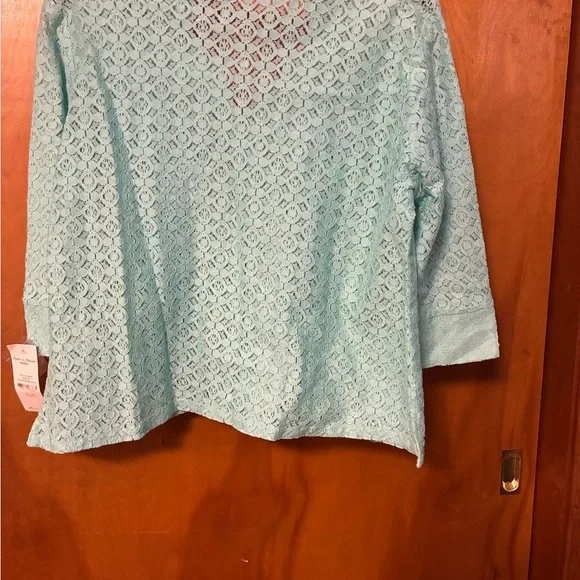 Rebecca Malone petite XL Lace Blouse Aruba Blue NWT - Picture 10 of 10